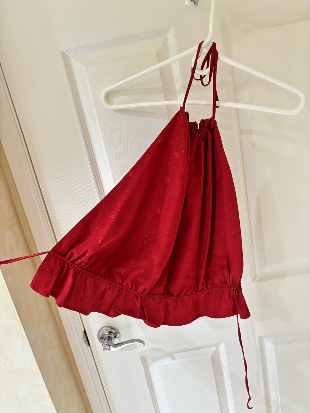 Tularosa Crimson Halter Crop Top with Ruffle Hem